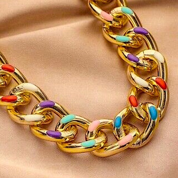 Color Block Gold Plated Chain Link Necklace - Picture 9 of 12